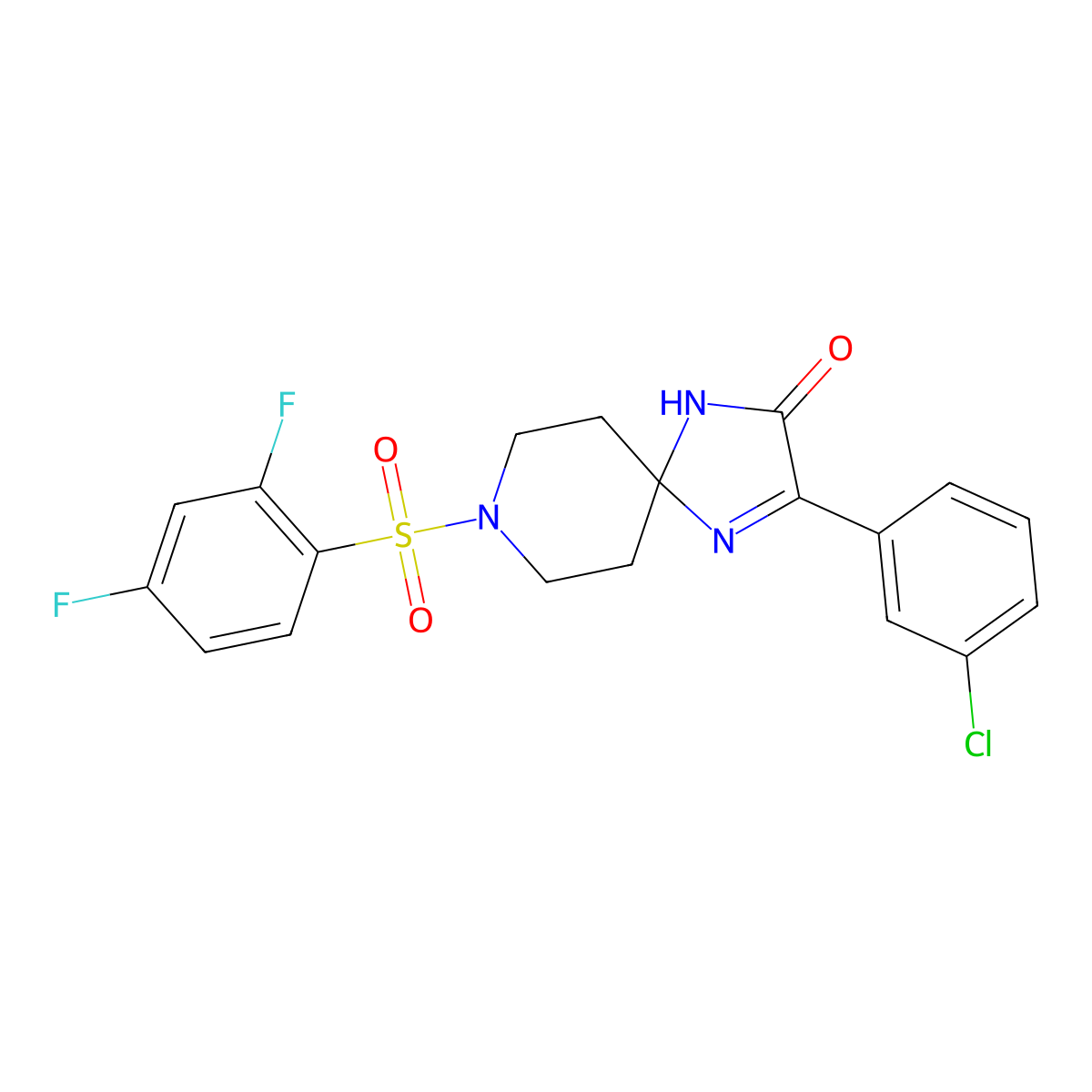 3-(3-Chlorophenyl)-8-((2,4-difluorophenyl)sulfonyl)-1,4,8-triazaspiro[4.5]dec-3-en-2-one molecular structure, CAS 1358651-17-8