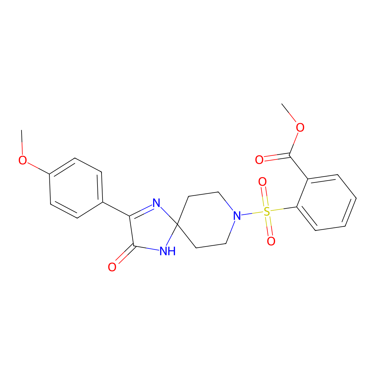 Methyl 2-{[2-(4-methoxyphenyl)-3-oxo-1,4,8-triazaspiro[4.5]dec-1-en-8-yl]sulfonyl}benzoate molecular structure, CAS 1358651-27-0