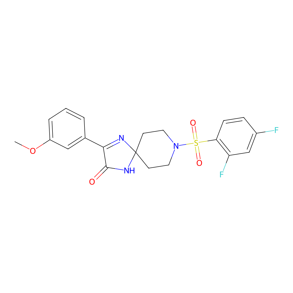 8-((2,4-Difluorophenyl)sulfonyl)-3-(3-methoxyphenyl)-1,4,8-triazaspiro[4.5]dec-3-en-2-one molecular structure, CAS 1358651-50-9
