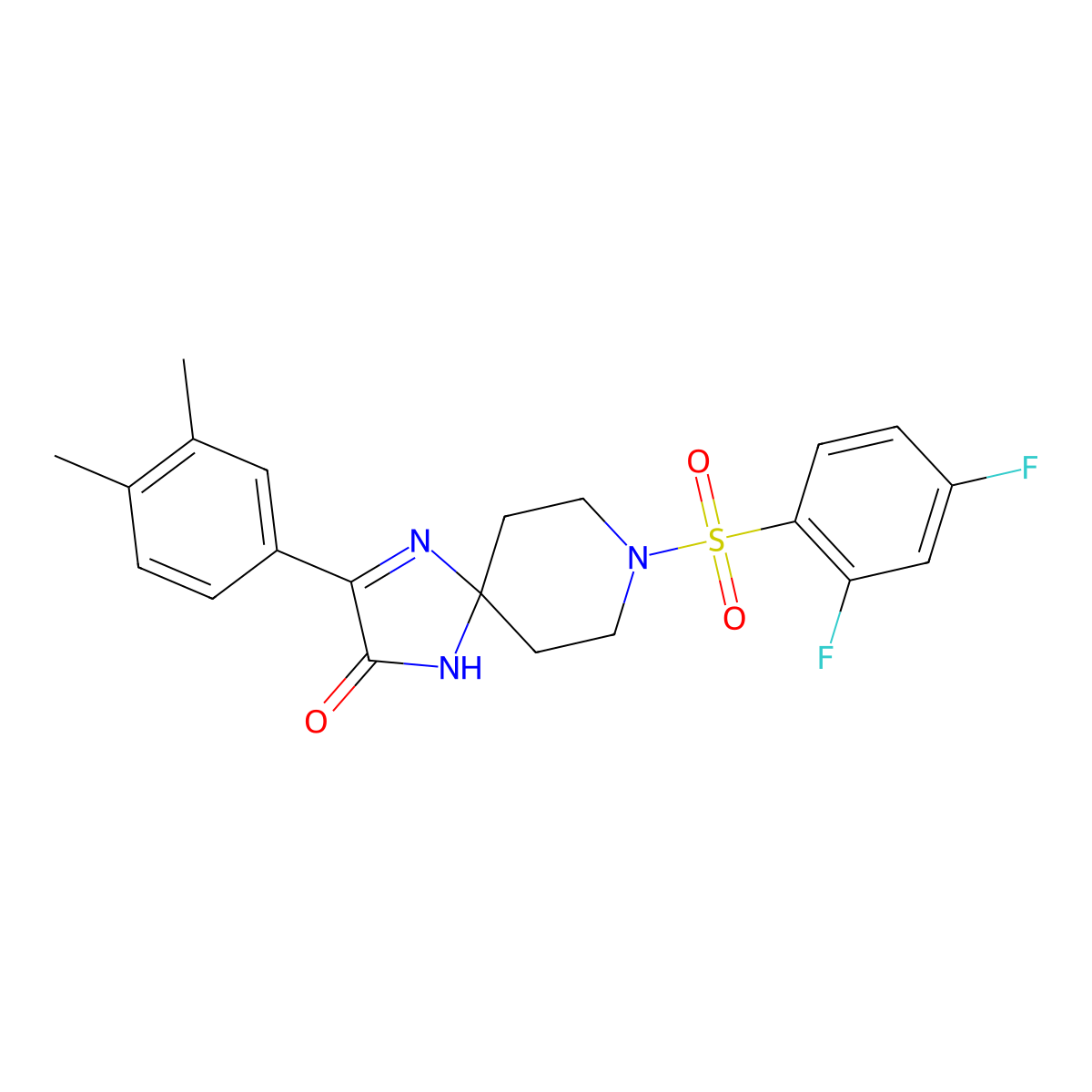 8-((2,4-Difluorophenyl)sulfonyl)-3-(3,4-dimethylphenyl)-1,4,8-triazaspiro[4.5]dec-3-en-2-one molecular structure, CAS 1358651-79-2