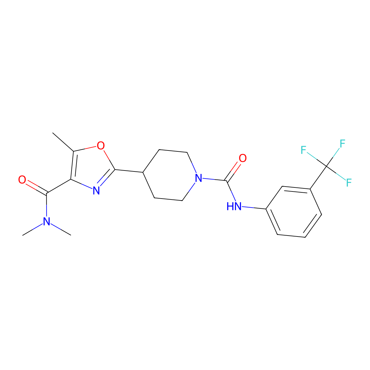 4-{4-[(dimethylamino)carbonyl]-5-methyl-1,3-oxazol-2-yl}-N-[3-(trifluoromethyl)phenyl]piperidine-1-carboxamide molecular structure, CAS 1358667-61-4