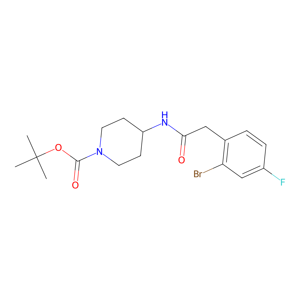 tert-Butyl 4-(2-(2-bromo-4-fluorophenyl)acetamido)piperidine-1-carboxylate molecular structure, CAS 1358667-72-7