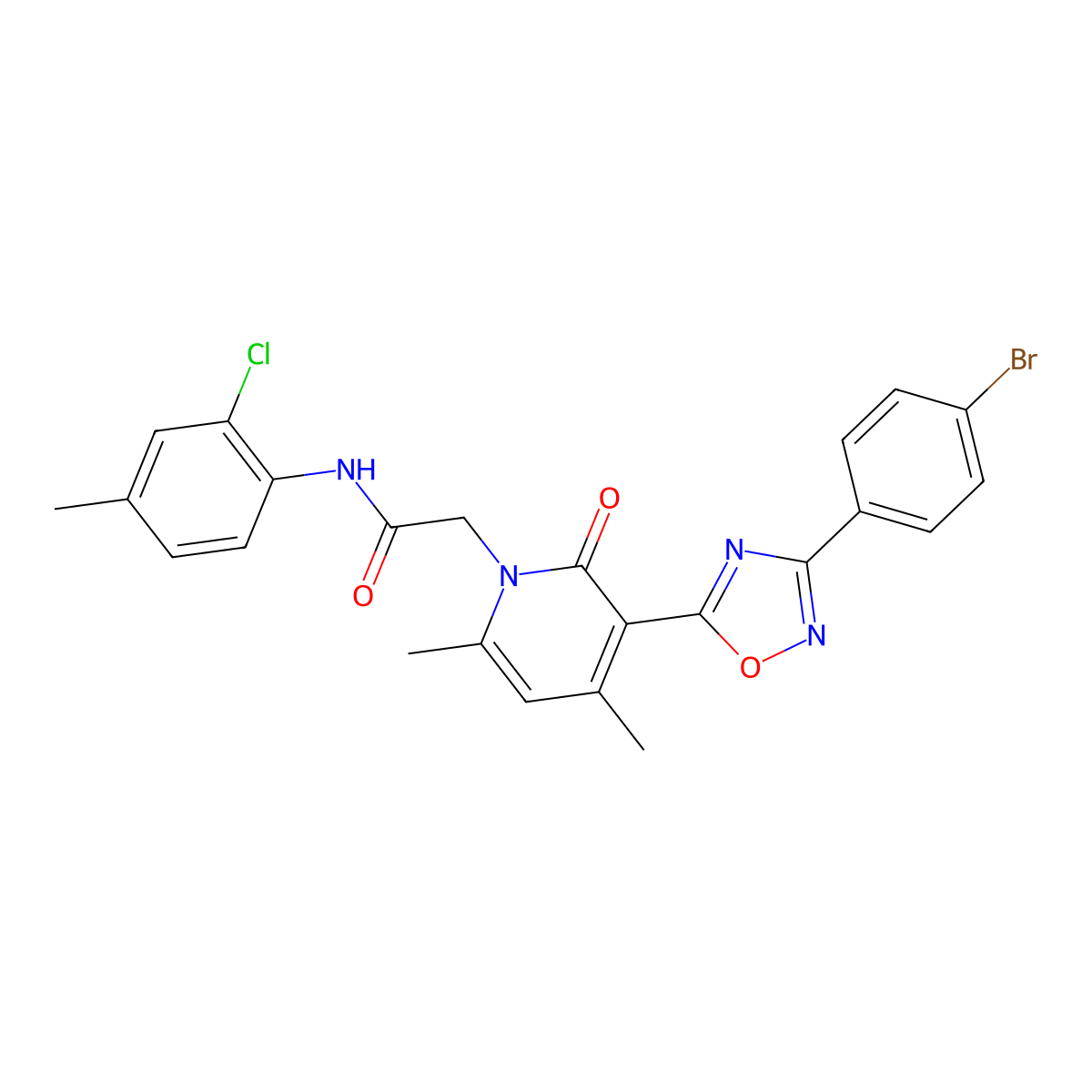 2-(3-(3-(4-bromophenyl)-1,2,4-oxadiazol-5-yl)-4,6-dimethyl-2-oxopyridin-1(2H)-yl)-N-(2-chloro-4-methylphenyl)acetamide molecular structure, CAS 1358671-70-1