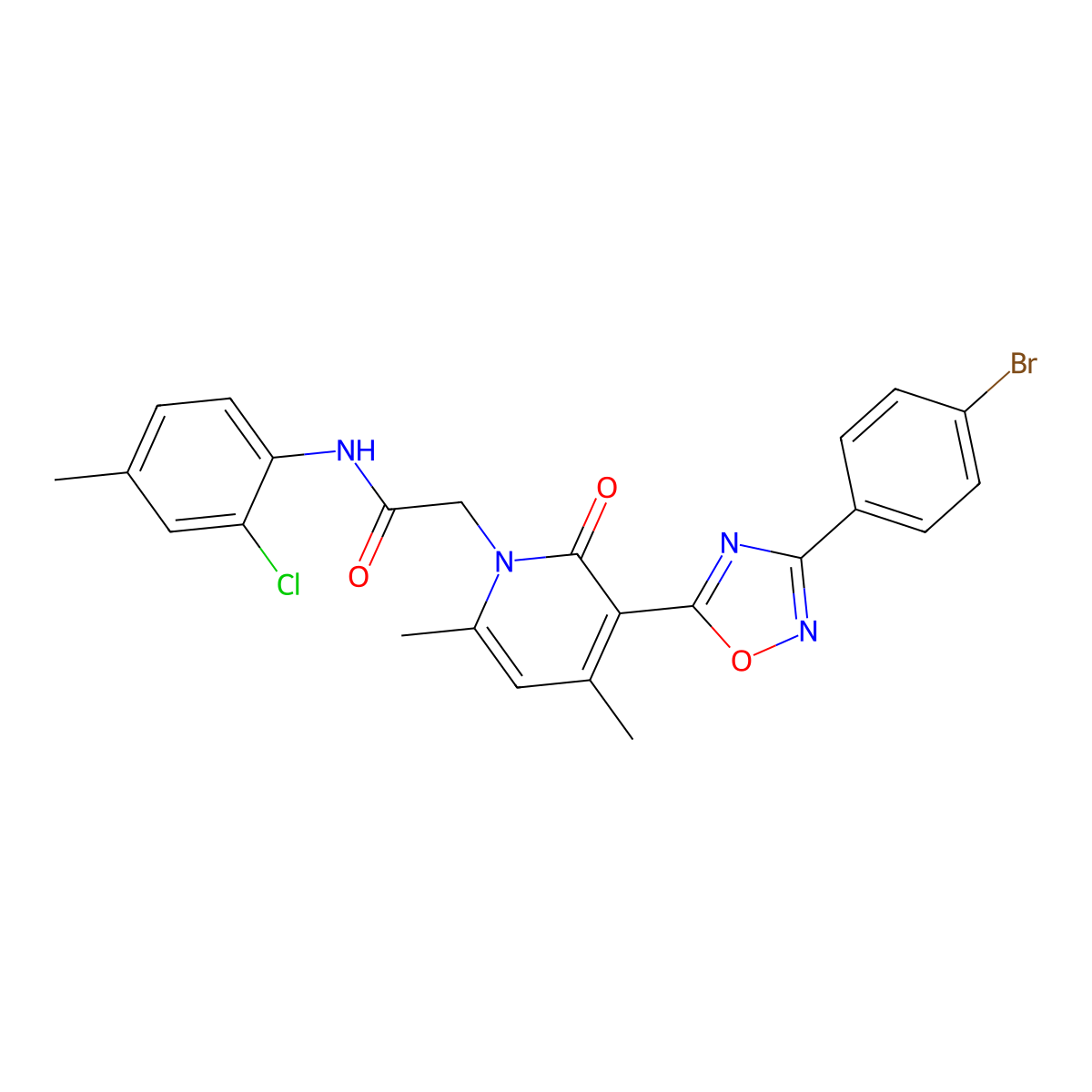 2-(3-(3-(4-bromophenyl)-1,2,4-oxadiazol-5-yl)-4,6-dimethyl-2-oxopyridin-1(2H)-yl)-N-(2-chloro-4-methylphenyl)acetamide molecular structure, CAS 1358671-70-1