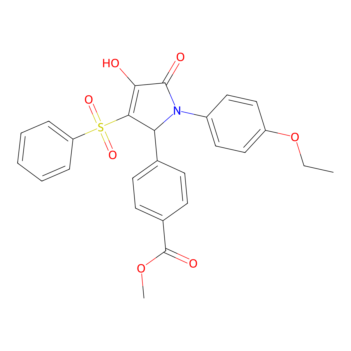 methyl 4-(1-(4-ethoxyphenyl)-4-hydroxy-5-oxo-3-(phenylsulfonyl)-2,5-dihydro-1H-pyrrol-2-yl)benzoate molecular structure, CAS 1358672-05-5