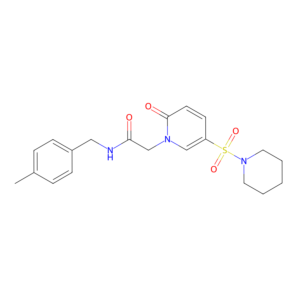 N-[(4-methylphenyl)methyl]-2-[2-oxo-5-(piperidine-1-sulfonyl)-1,2-dihydropyridin-1-yl]acetamide molecular structure, CAS 1358672-08-8