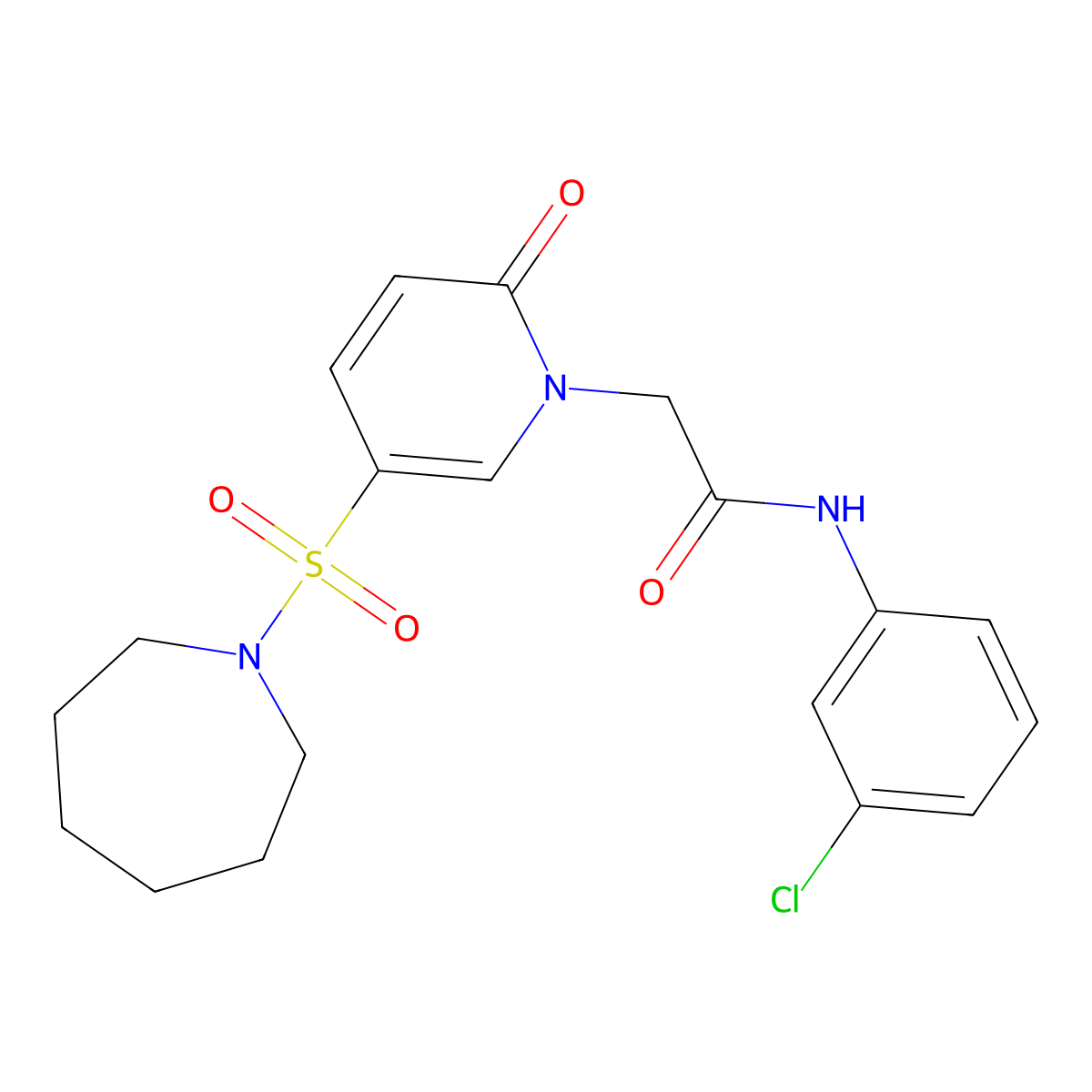 2-[5-(azepane-1-sulfonyl)-2-oxo-1,2-dihydropyridin-1-yl]-N-(3-chlorophenyl)acetamide molecular structure, CAS 1358672-25-9