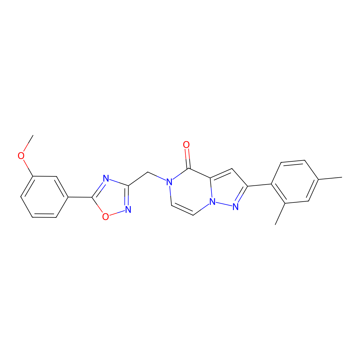2-(2,4-Dimethylphenyl)-5-{[5-(3-methoxyphenyl)-1,2,4-oxadiazol-3-YL]methyl}-4H,5H-pyrazolo[1,5-A]pyrazin-4-one molecular structure, CAS 1358677-76-5