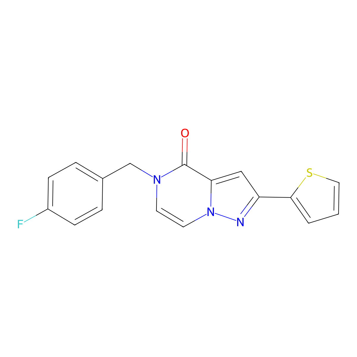 5-[(4-fluorophenyl)methyl]-2-(thiophen-2-yl)-4H,5H-pyrazolo[1,5-a]pyrazin-4-one molecular structure, CAS 1358679-59-0