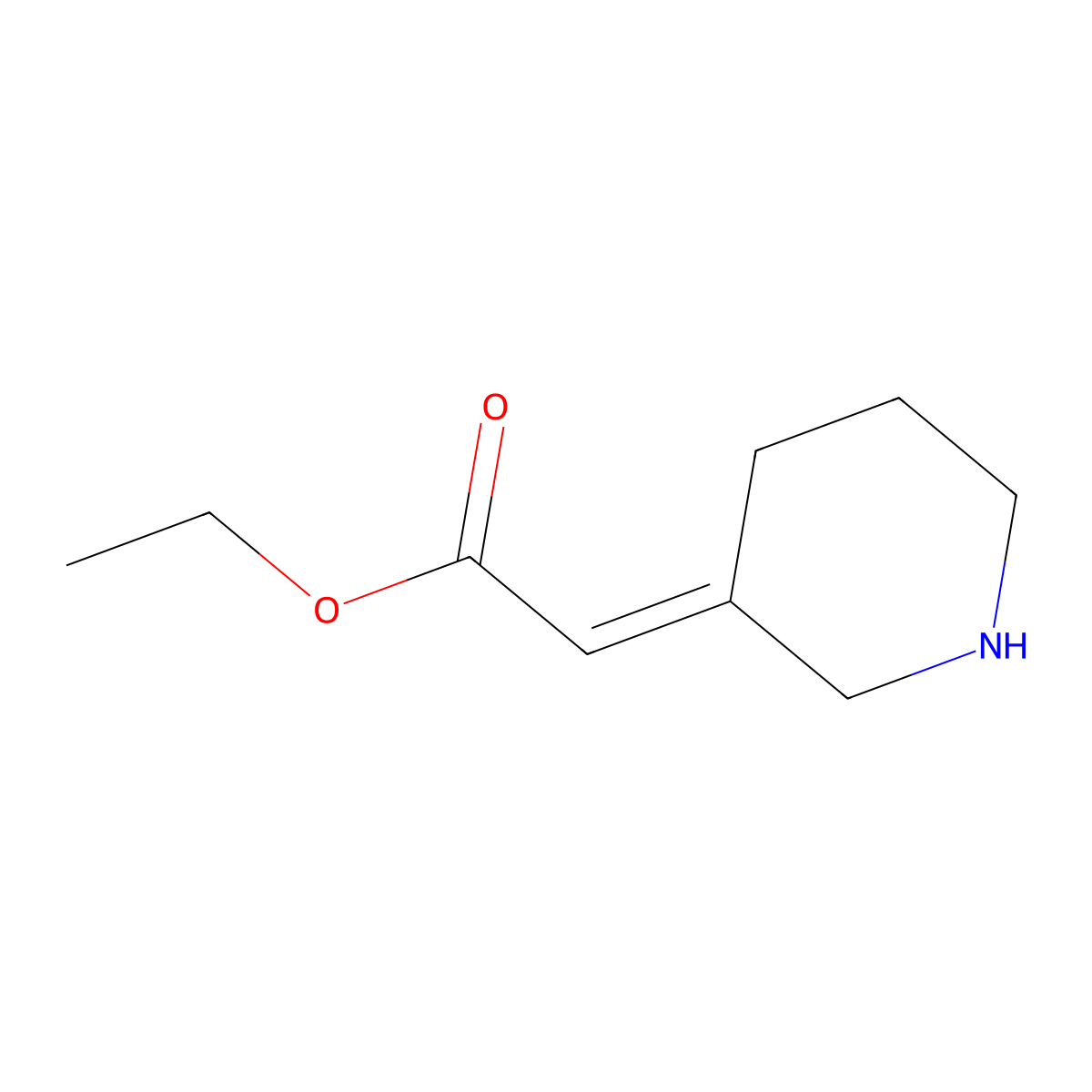 Ethyl 2-(3-piperidinylidene)acetate molecular structure, CAS 1358679-89-6