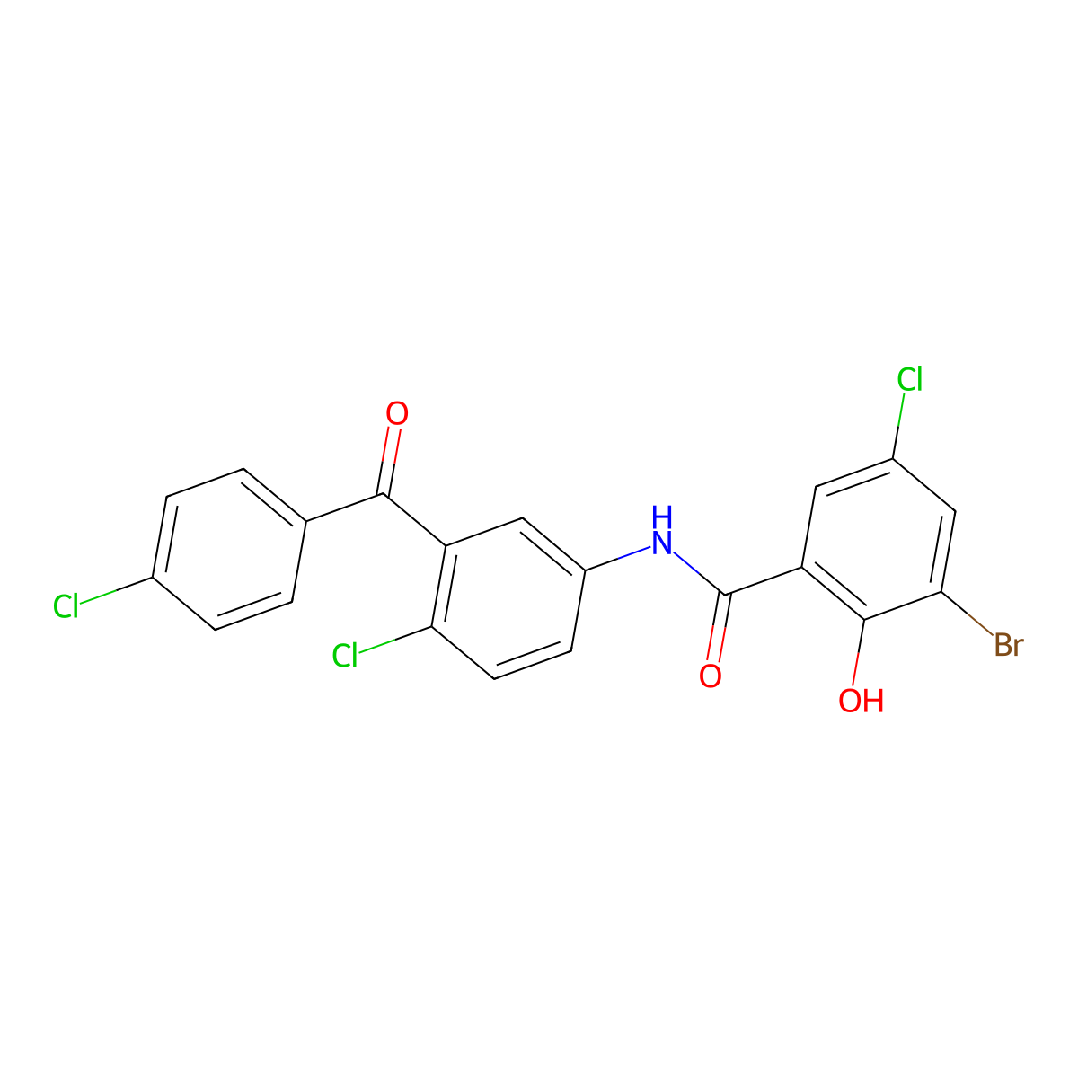 3-bromo-5-chloro-N-[4-chloro-3-(4-chlorobenzoyl)phenyl]-2-hydroxybenzamide molecular structure, CAS 135868-23-4