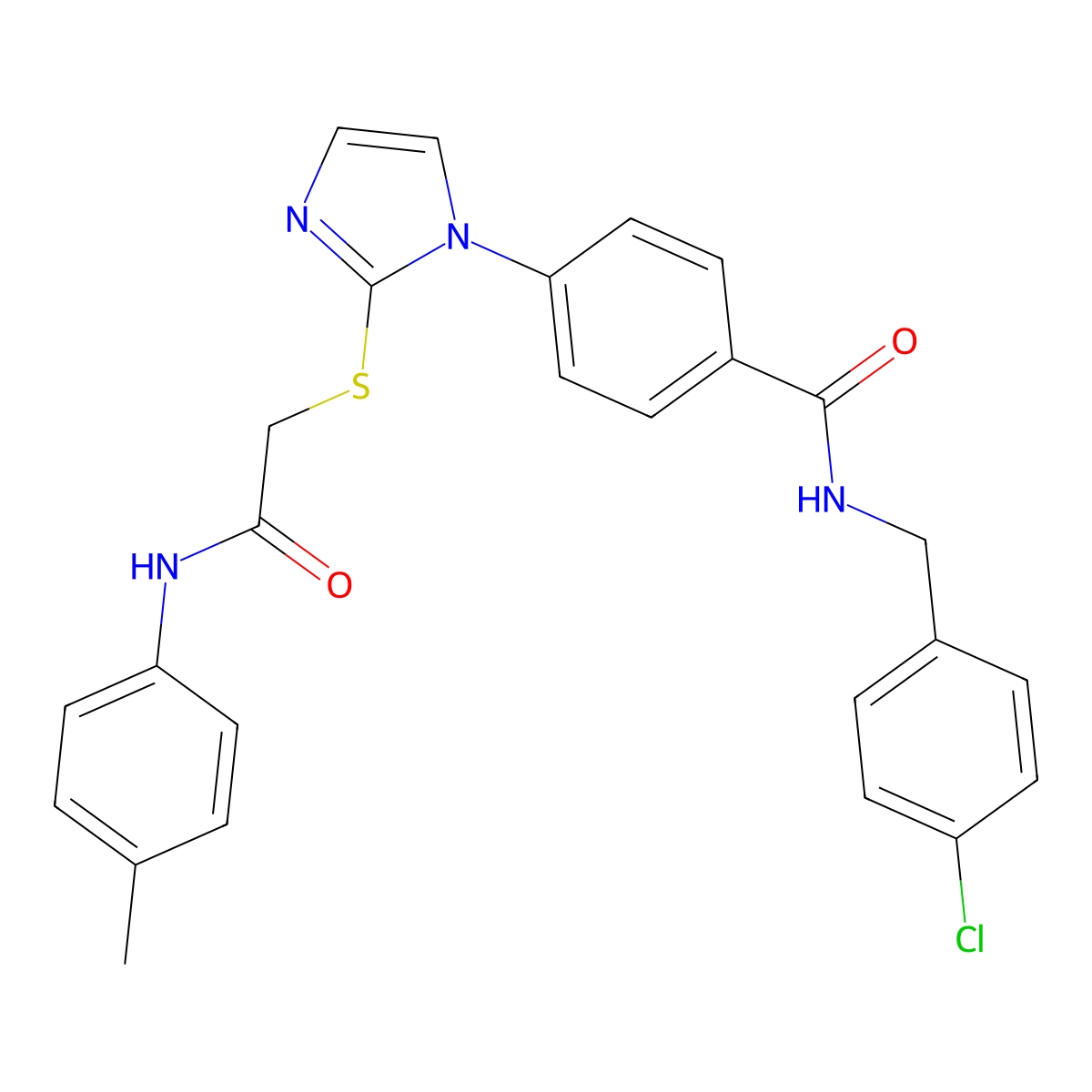 N-[(4-chlorophenyl)methyl]-4-[2-({[(4-methylphenyl)carbamoyl]methyl}sulfanyl)-1H-imidazol-1-yl]benzamide molecular structure, CAS 1358680-61-1