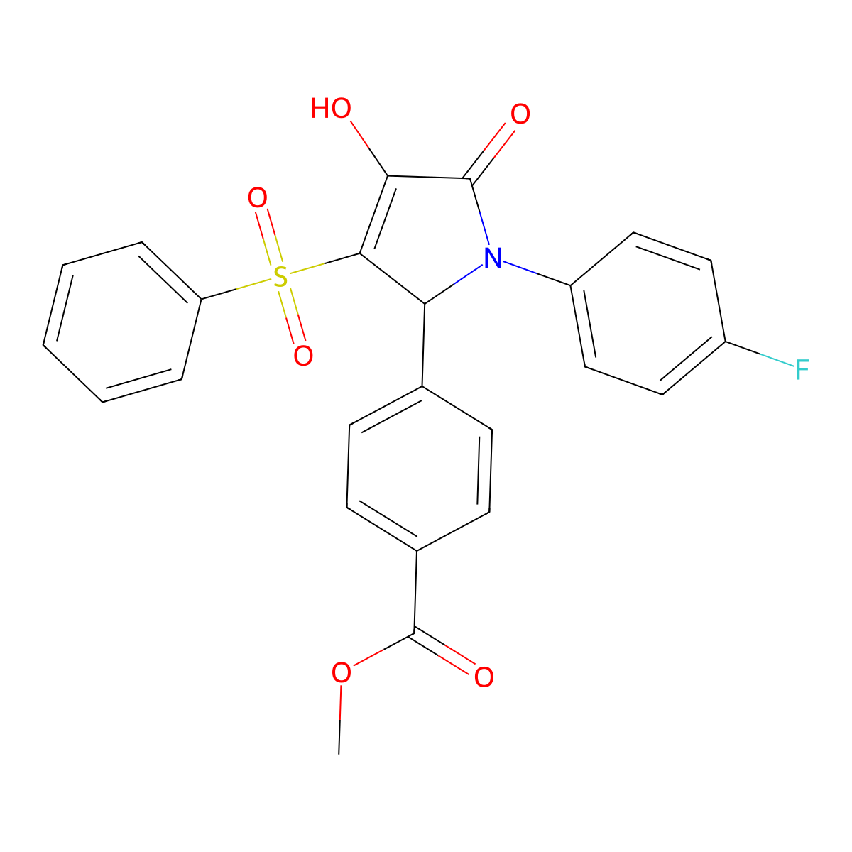 methyl 4-(1-(4-fluorophenyl)-4-hydroxy-5-oxo-3-(phenylsulfonyl)-2,5-dihydro-1H-pyrrol-2-yl)benzoate molecular structure, CAS 1358683-14-3