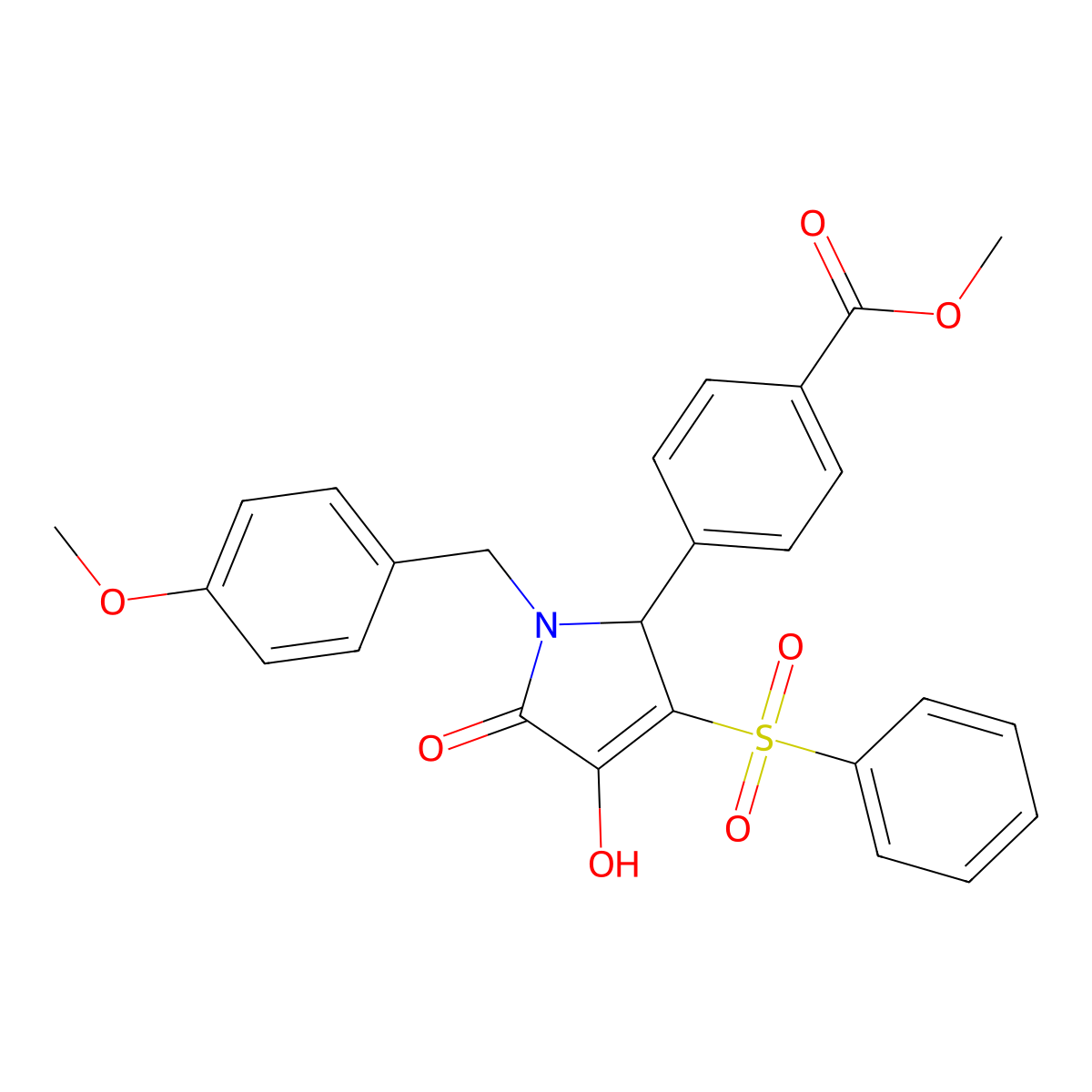 methyl 4-(4-hydroxy-1-(4-methoxybenzyl)-5-oxo-3-(phenylsulfonyl)-2,5-dihydro-1H-pyrrol-2-yl)benzoate molecular structure, CAS 1358684-25-9