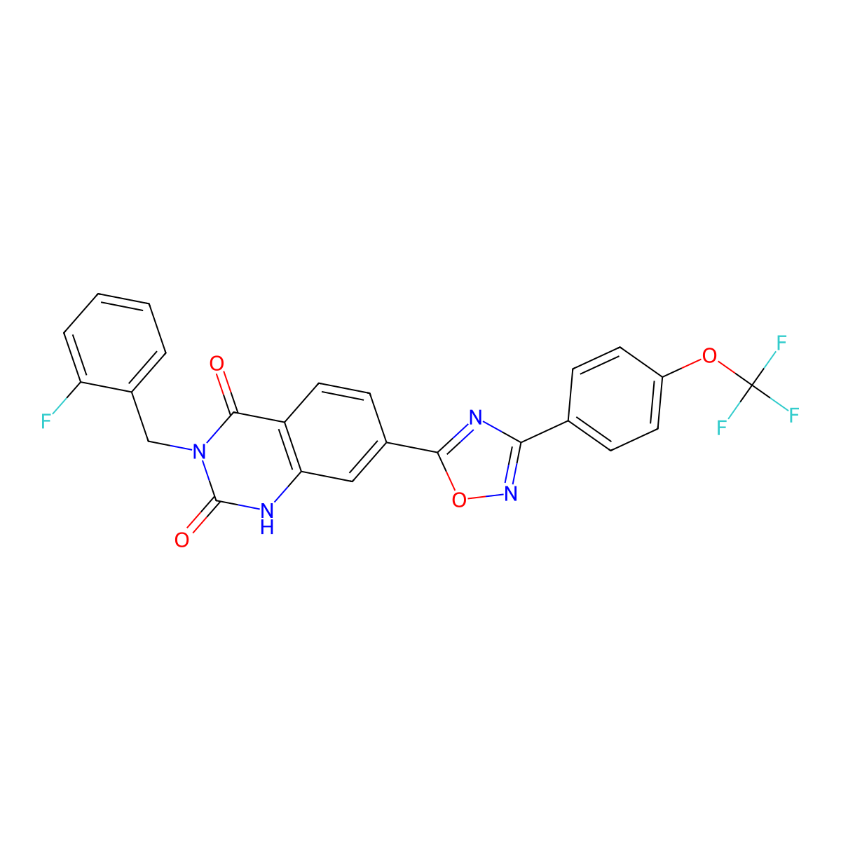 3-(2-fluorobenzyl)-7-(3-(4-(trifluoromethoxy)phenyl)-1,2,4-oxadiazol-5-yl)quinazoline-2,4(1H,3H)-dione molecular structure, CAS 1358695-58-5