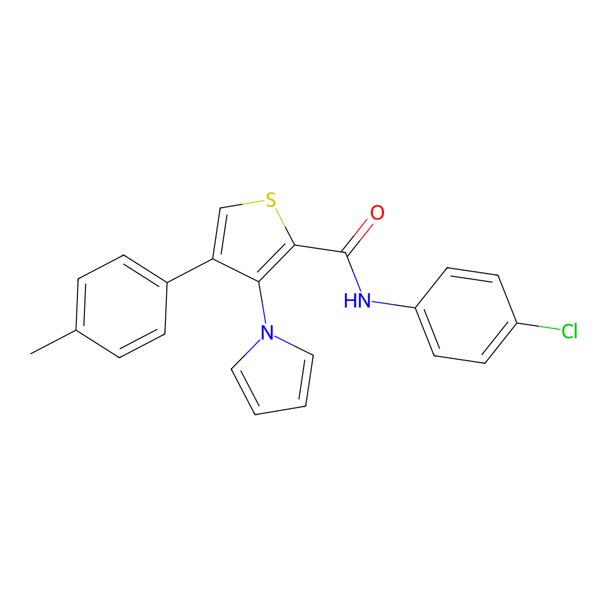 N-(4-chlorophenyl)-4-(4-methylphenyl)-3-(1H-pyrrol-1-yl)thiophene-2-carboxamide molecular structure, CAS 1358697-00-3