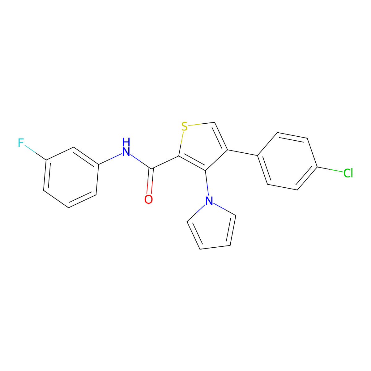4-(4-chlorophenyl)-N-(3-fluorophenyl)-3-(1H-pyrrol-1-yl)thiophene-2-carboxamide molecular structure, CAS 1358697-67-2