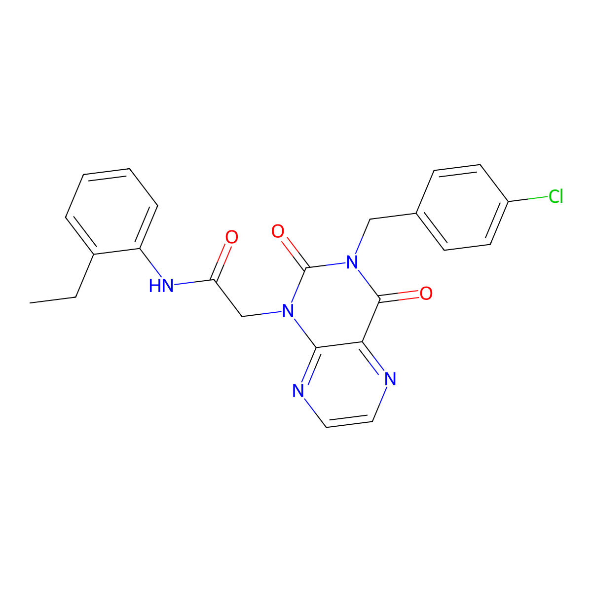 2-(3-(4-chlorobenzyl)-2,4-dioxo-3,4-dihydropteridin-1(2H)-yl)-N-(2-ethylphenyl)acetamide molecular structure, CAS 1358698-91-5