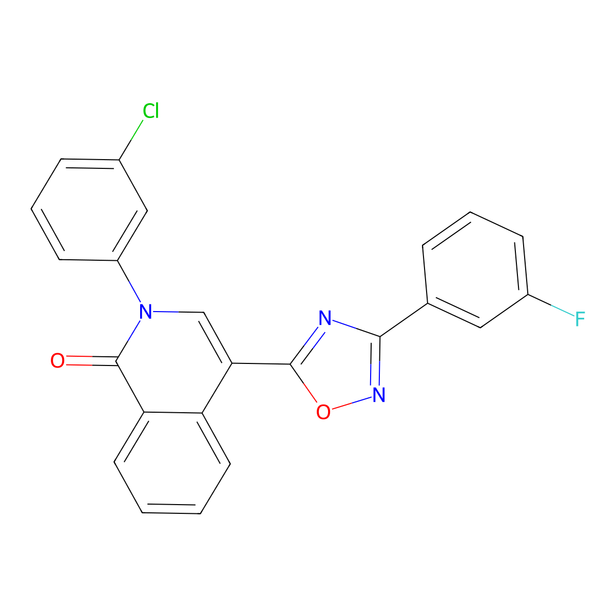 2-(3-chlorophenyl)-4-(3-(3-fluorophenyl)-1,2,4-oxadiazol-5-yl)isoquinolin-1(2H)-one molecular structure, CAS 1358704-66-1