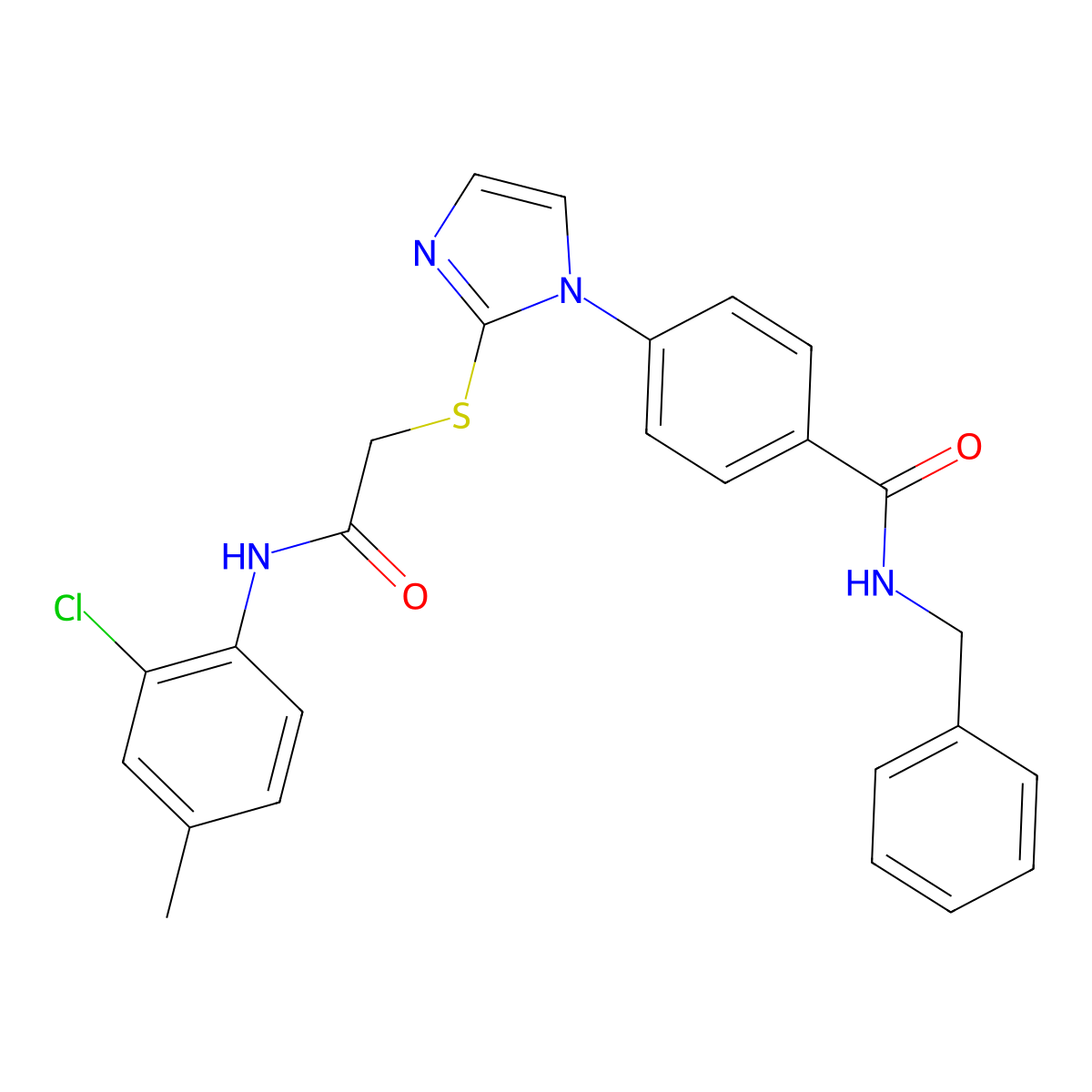 N-benzyl-4-[2-({[(2-chloro-4-methylphenyl)carbamoyl]methyl}sulfanyl)-1H-imidazol-1-yl]benzamide molecular structure, CAS 1358704-94-5