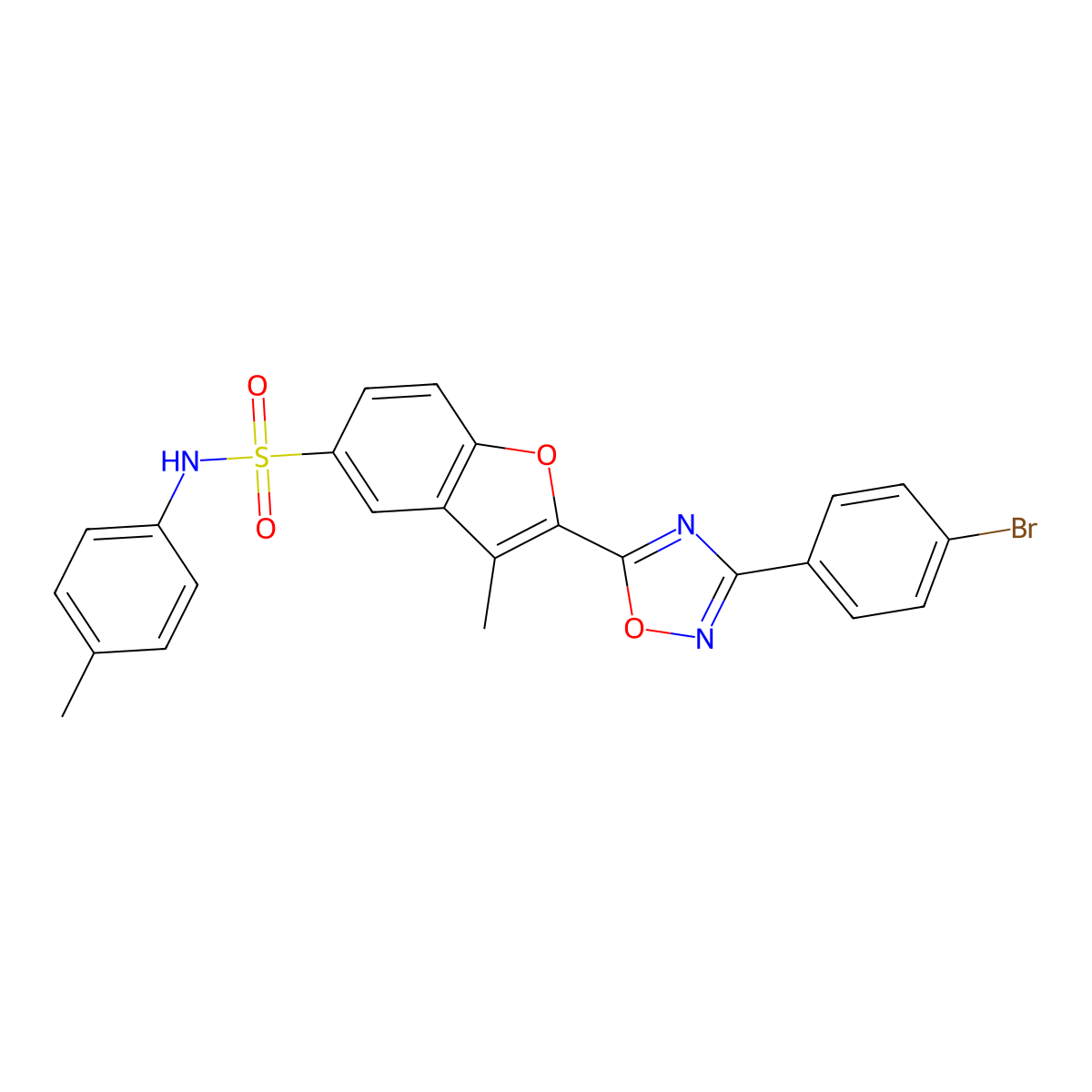 2-[3-(4-bromophenyl)-1,2,4-oxadiazol-5-yl]-3-methyl-N-(4-methylphenyl)-1-benzofuran-5-sulfonamide molecular structure, CAS 1358706-85-0