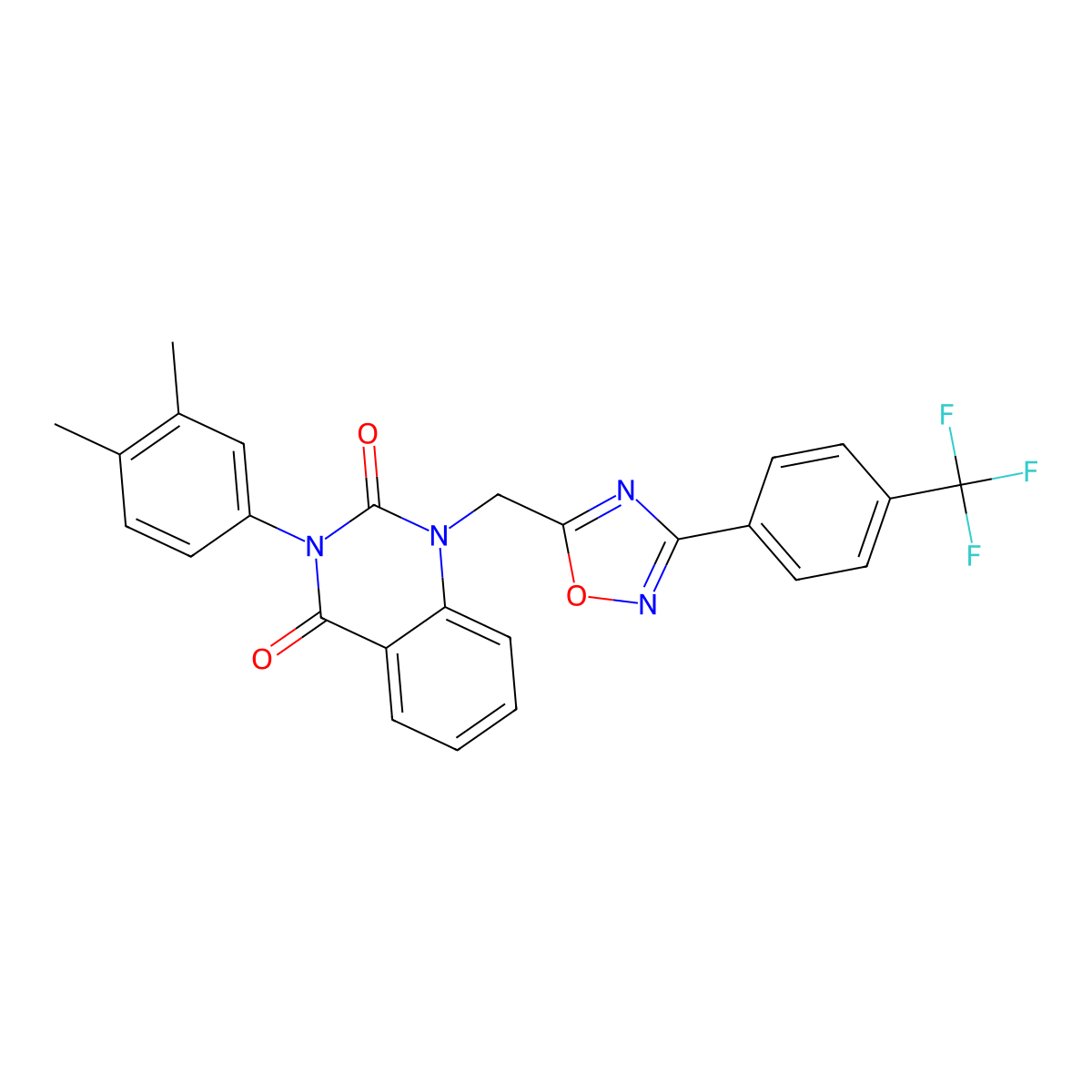 3-(3,4-dimethylphenyl)-1-((3-(4-(trifluoromethyl)phenyl)-1,2,4-oxadiazol-5-yl)methyl)quinazoline-2,4(1H,3H)-dione molecular structure, CAS 1358706-92-9