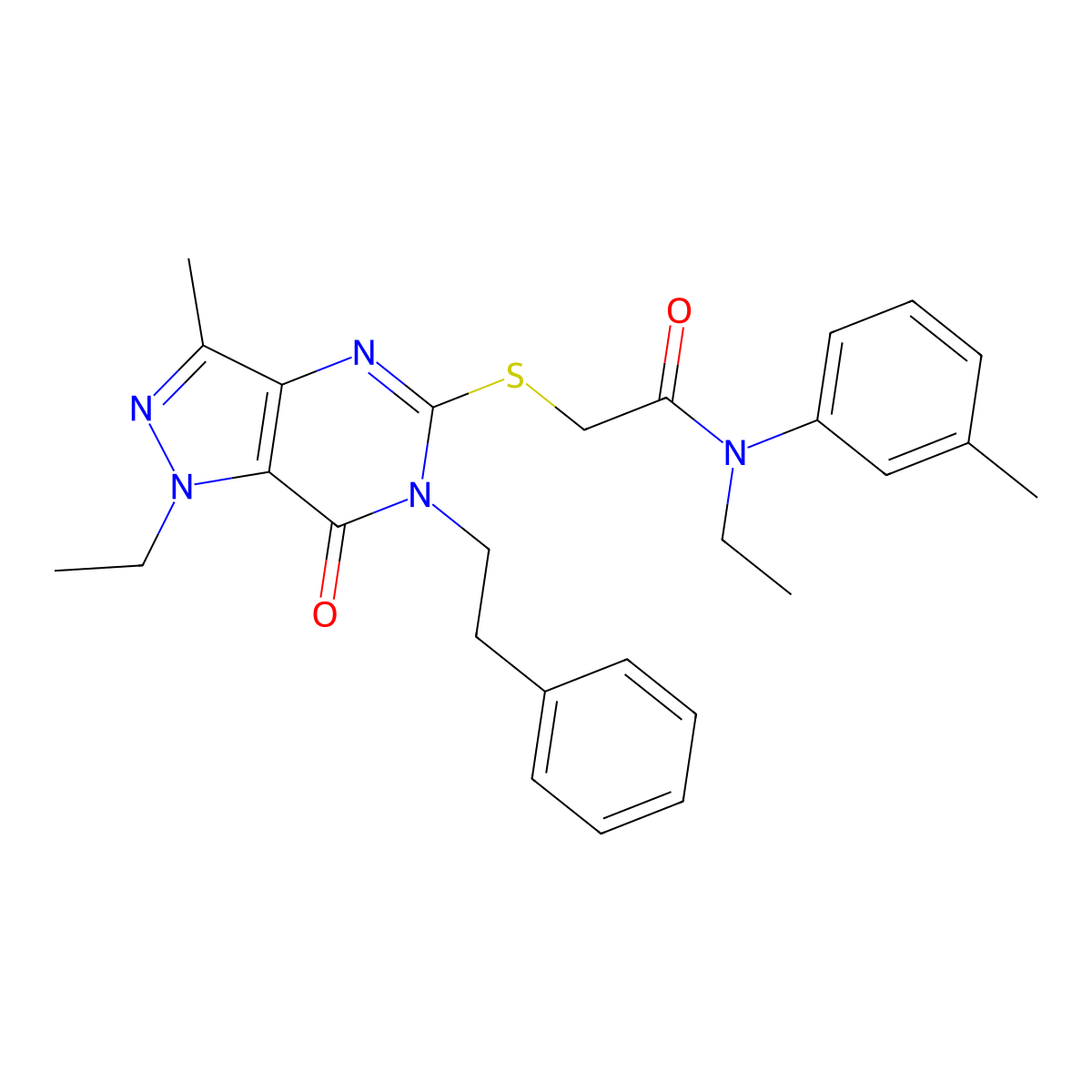 N-ethyl-2-((1-ethyl-3-methyl-7-oxo-6-phenethyl-6,7-dihydro-1H-pyrazolo[4,3-d]pyrimidin-5-yl)thio)-N-(m-tolyl)acetamide molecular structure, CAS 1358707-75-1