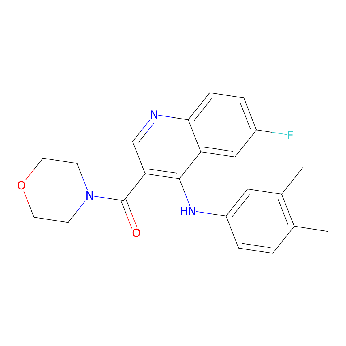 (4-((3,4-Dimethylphenyl)amino)-6-fluoroquinolin-3-yl)(morpholino)methanone molecular structure, CAS 1358707-88-6