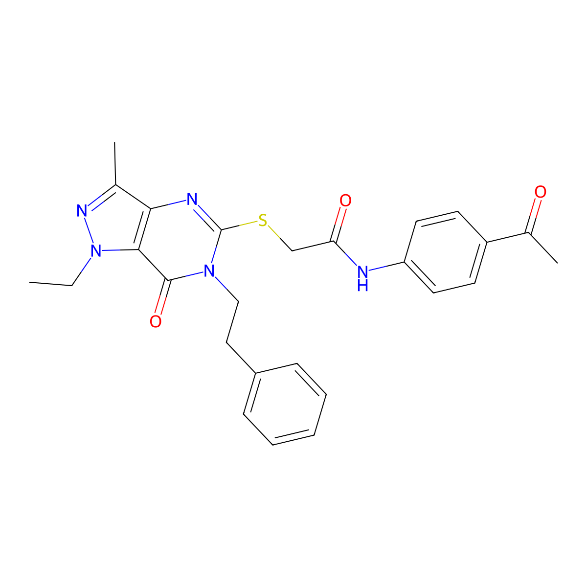 N-(4-acetylphenyl)-2-((1-ethyl-3-methyl-7-oxo-6-phenethyl-6,7-dihydro-1H-pyrazolo[4,3-d]pyrimidin-5-yl)thio)acetamide molecular structure, CAS 1358707-94-4