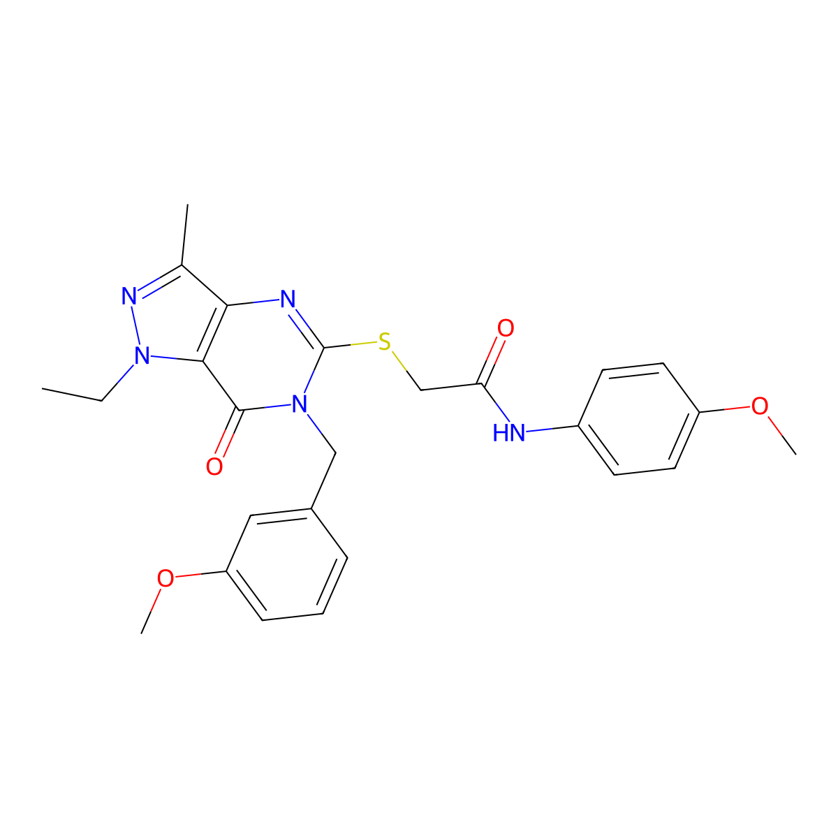 2-({1-ethyl-6-[(3-methoxyphenyl)methyl]-3-methyl-7-oxo-1H,6H,7H-pyrazolo[4,3-d]pyrimidin-5-yl}sulfanyl)-N-(4-methoxyphenyl)acetamide molecular structure, CAS 1358710-17-4