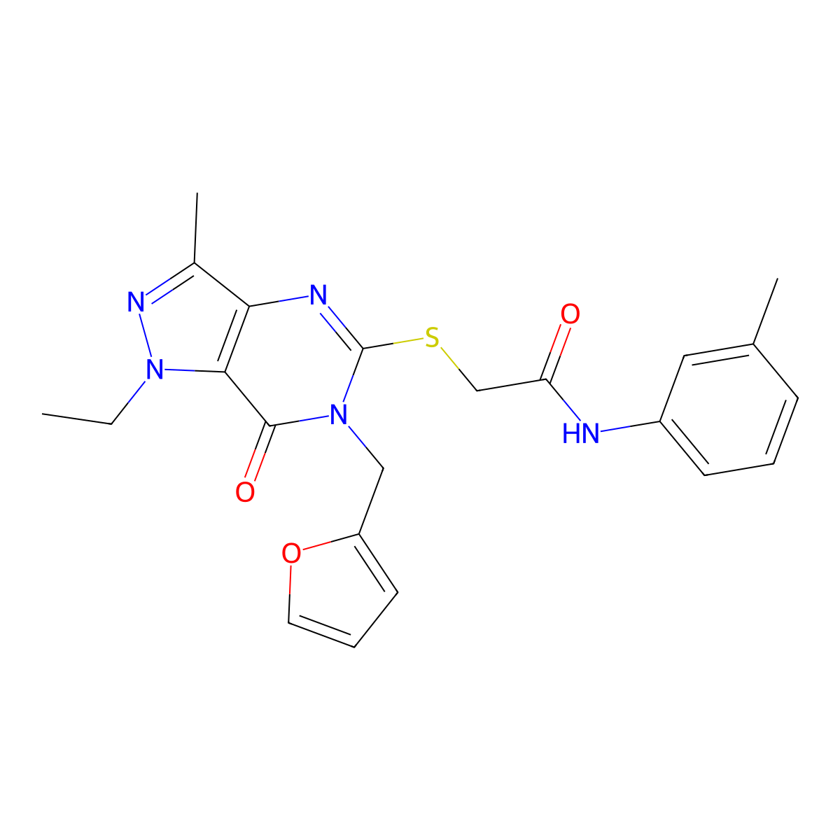 2-({1-ethyl-6-[(furan-2-yl)methyl]-3-methyl-7-oxo-1H,6H,7H-pyrazolo[4,3-d]pyrimidin-5-yl}sulfanyl)-N-(3-methylphenyl)acetamide molecular structure, CAS 1358710-62-9