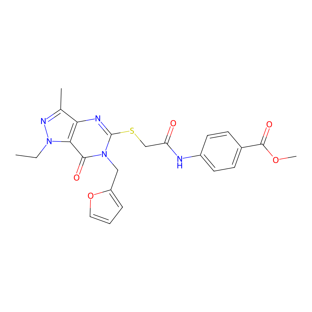 methyl 4-[2-({1-ethyl-6-[(furan-2-yl)methyl]-3-methyl-7-oxo-1H,6H,7H-pyrazolo[4,3-d]pyrimidin-5-yl}sulfanyl)acetamido]benzoate molecular structure, CAS 1358710-79-8