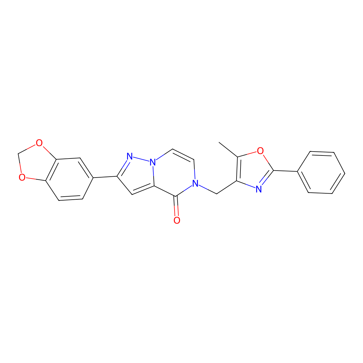 2-(benzo[d][1,3]dioxol-5-yl)-5-((5-methyl-2-phenyloxazol-4-yl)methyl)pyrazolo[1,5-a]pyrazin-4(5H)-one molecular structure, CAS 1358715-80-6