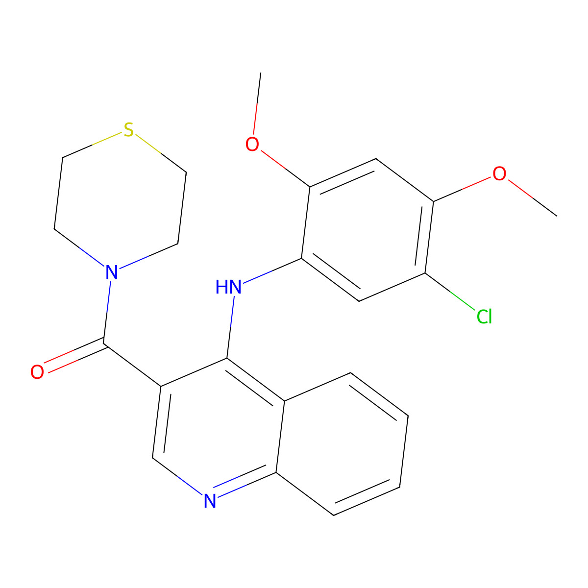 (4-((5-Chloro-2,4-dimethoxyphenyl)amino)quinolin-3-yl)(thiomorpholino)methanone molecular structure, CAS 1358721-05-7