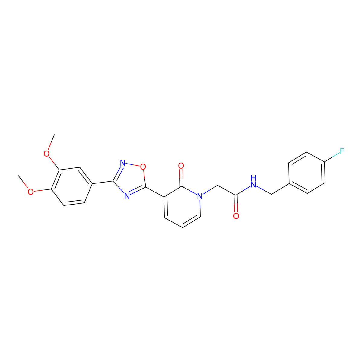 2-(3-(3-(3,4-dimethoxyphenyl)-1,2,4-oxadiazol-5-yl)-2-oxopyridin-1(2H)-yl)-N-(4-fluorobenzyl)acetamide molecular structure, CAS 1358721-32-0