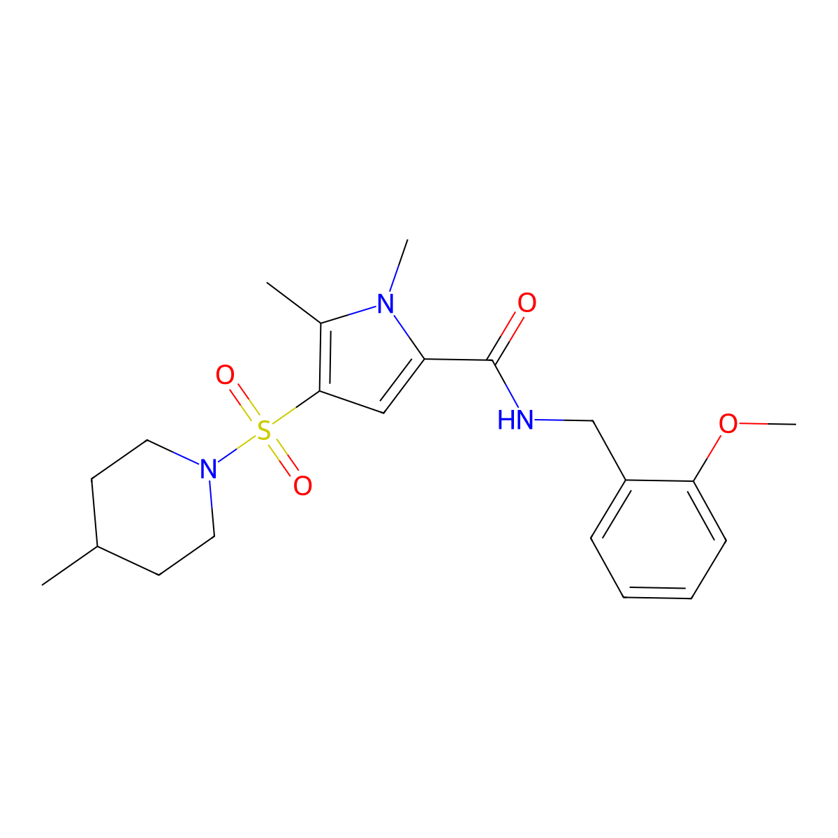 N-[(2-Methoxyphenyl)methyl]-1,5-dimethyl-4-[(4-methylpiperidin-1-YL)sulfonyl]-1H-pyrrole-2-carboxamide molecular structure, CAS 1358734-35-6