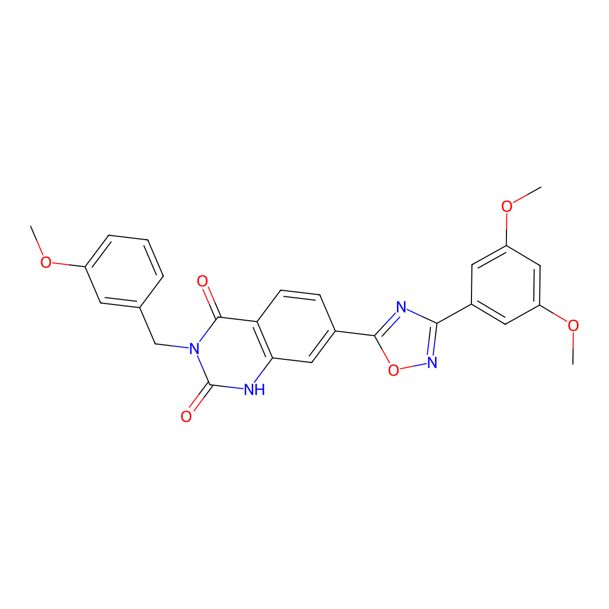 7-(3-(3,5-dimethoxyphenyl)-1,2,4-oxadiazol-5-yl)-3-(3-methoxybenzyl)quinazoline-2,4(1H,3H)-dione molecular structure, CAS 1358745-01-3