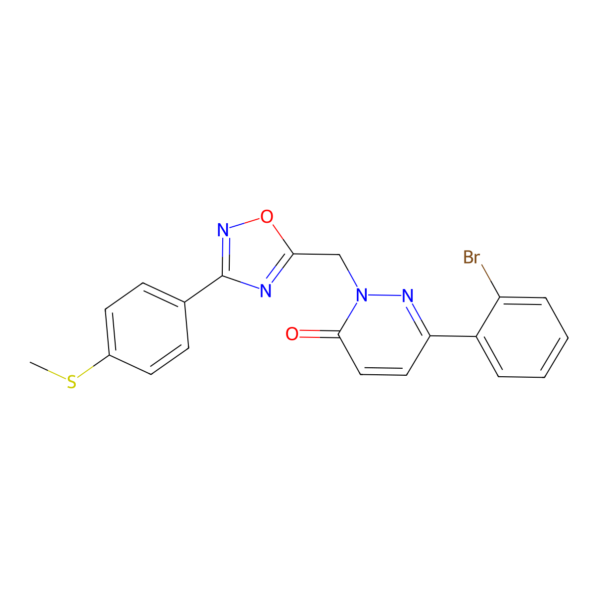 6-(2-bromophenyl)-2-((3-(4-(methylthio)phenyl)-1,2,4-oxadiazol-5-yl)methyl)pyridazin-3(2H)-one molecular structure, CAS 1358745-86-4