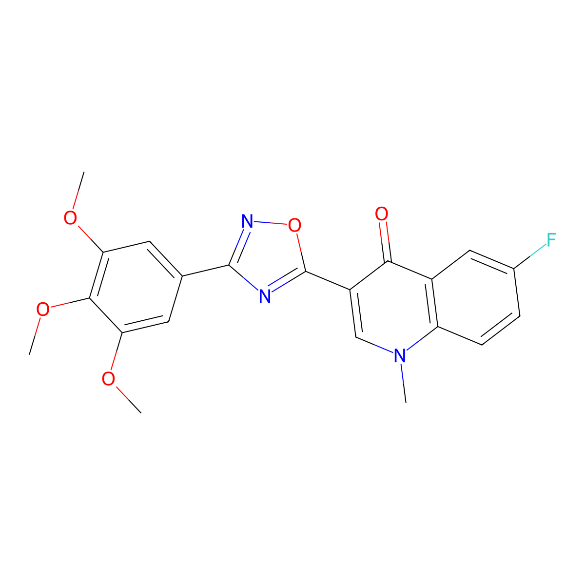 6-Fluoro-1-methyl-3-[3-(3,4,5-trimethoxyphenyl)-1,2,4-oxadiazol-5-yl]-1,4-dihydroquinolin-4-one molecular structure, CAS 1358747-33-7