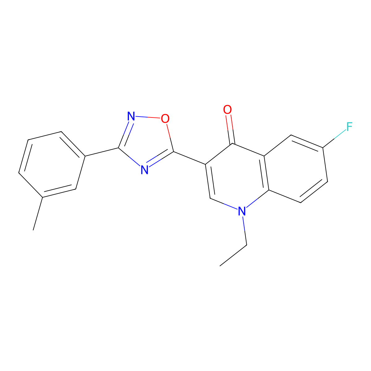 1-ethyl-6-fluoro-3-(3-(m-tolyl)-1,2,4-oxadiazol-5-yl)quinolin-4(1H)-one molecular structure, CAS 1358747-40-6