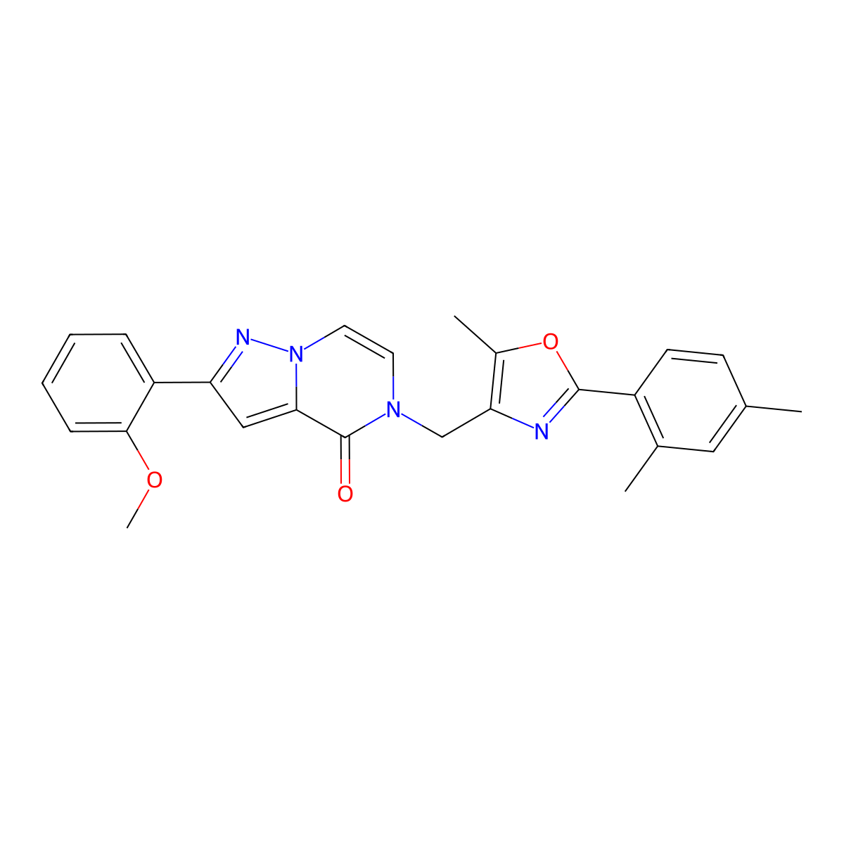 5-((2-(2,4-dimethylphenyl)-5-methyloxazol-4-yl)methyl)-2-(2-methoxyphenyl)pyrazolo[1,5-a]pyrazin-4(5H)-one molecular structure, CAS 1358757-73-9
