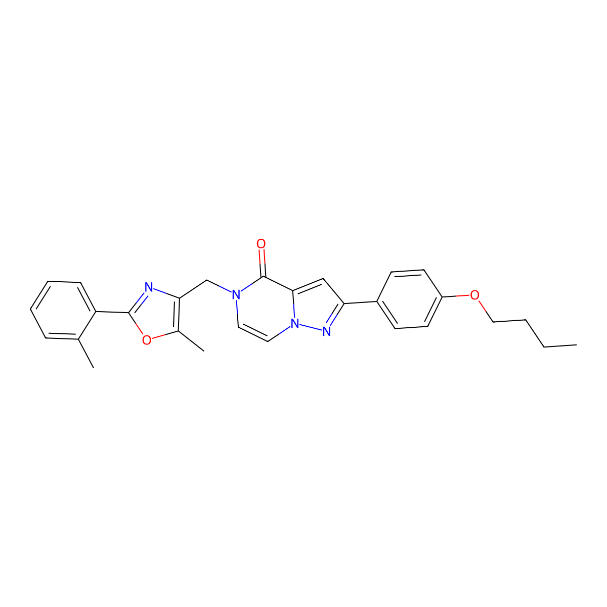 2-(4-butoxyphenyl)-5-((5-methyl-2-(o-tolyl)oxazol-4-yl)methyl)pyrazolo[1,5-a]pyrazin-4(5H)-one molecular structure, CAS 1358757-85-3