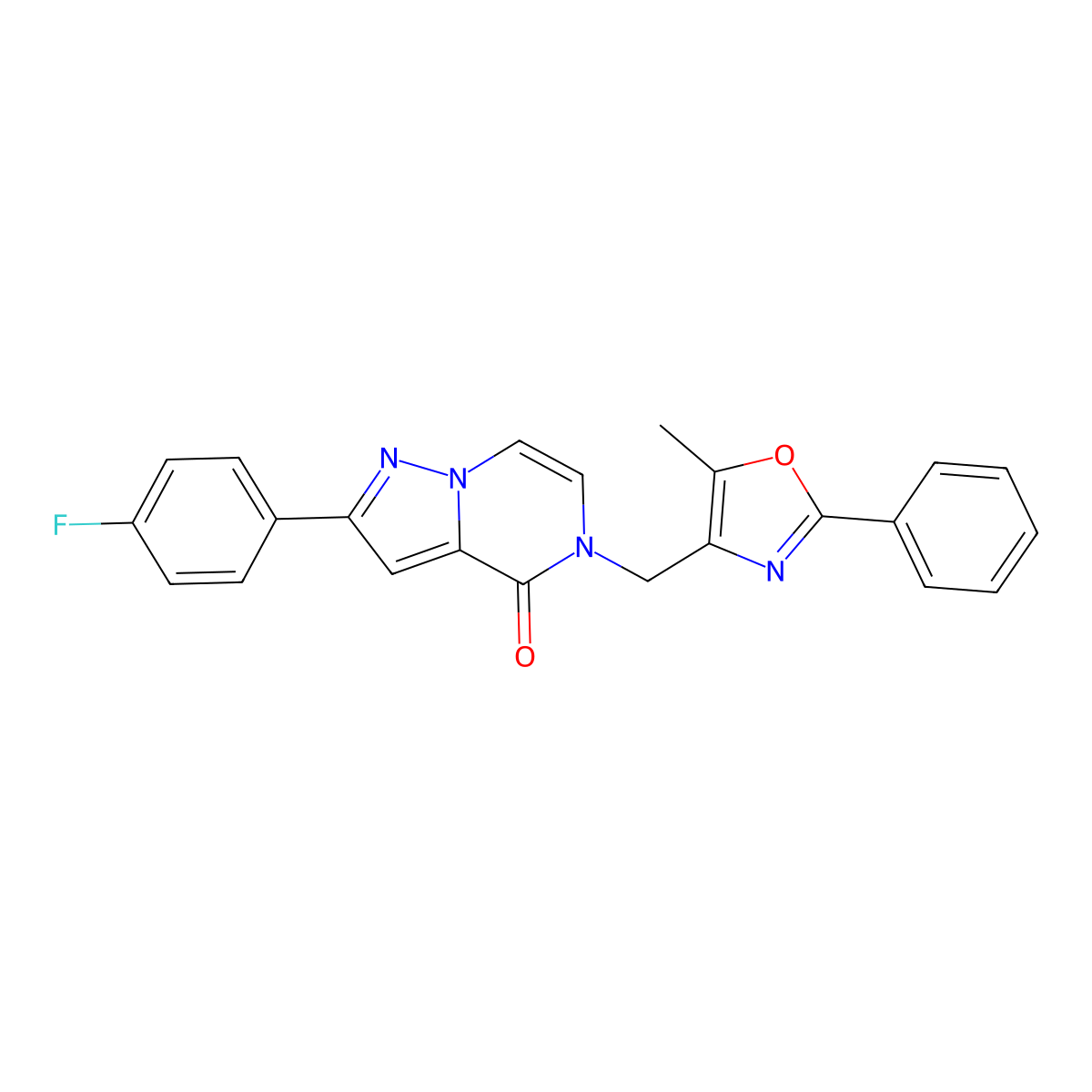 2-(4-fluorophenyl)-5-((5-methyl-2-phenyloxazol-4-yl)methyl)pyrazolo[1,5-a]pyrazin-4(5H)-one molecular structure, CAS 1358758-09-4