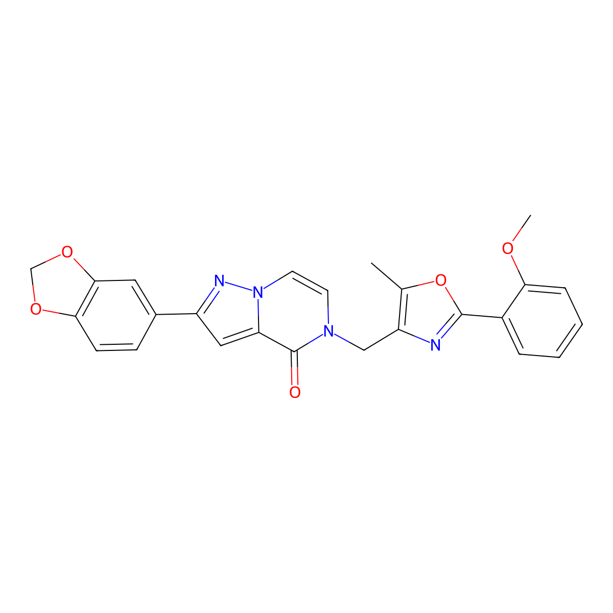 2-(benzo[d][1,3]dioxol-5-yl)-5-((2-(2-methoxyphenyl)-5-methyloxazol-4-yl)methyl)pyrazolo[1,5-a]pyrazin-4(5H)-one molecular structure, CAS 1358758-48-1