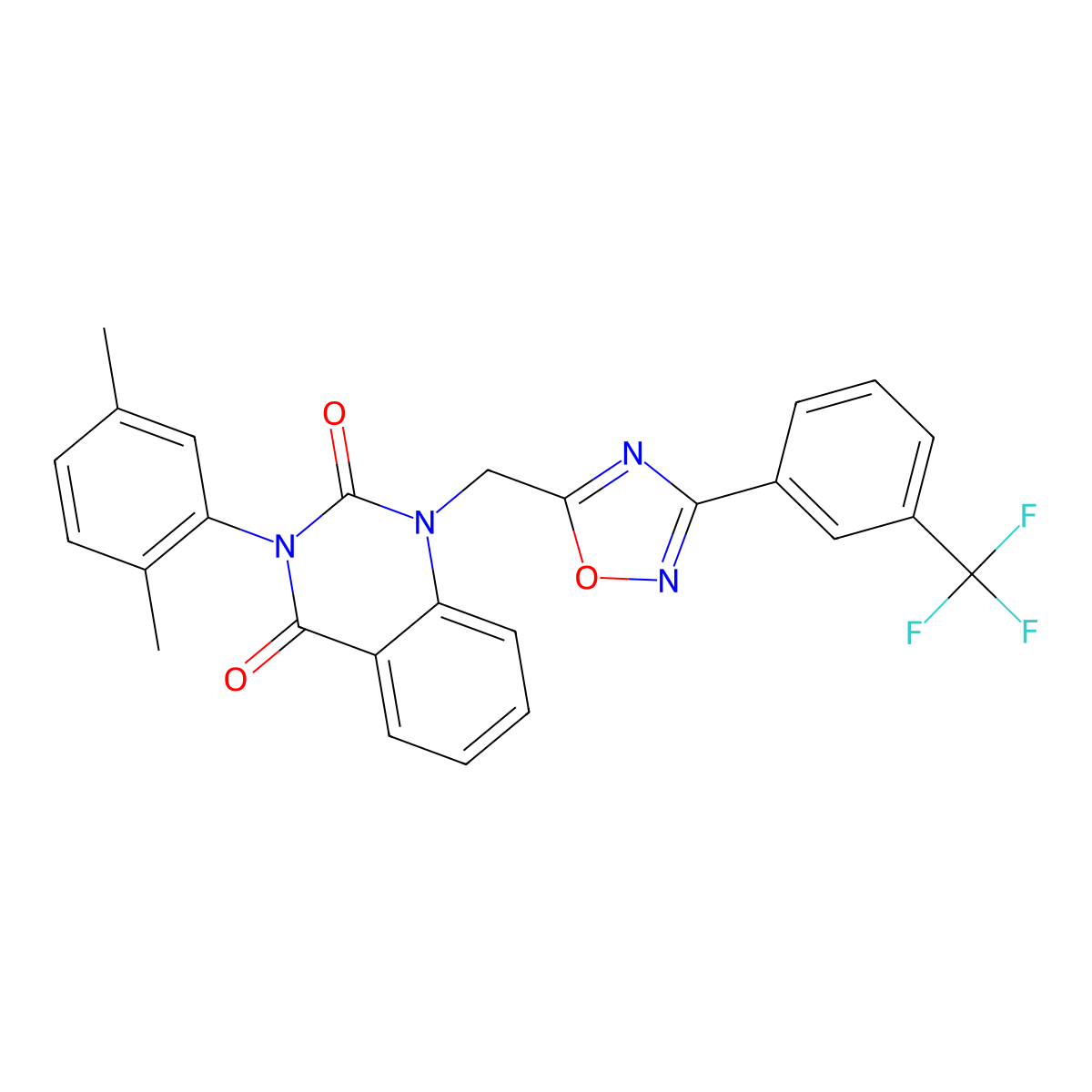 3-(2,5-dimethylphenyl)-1-((3-(3-(trifluoromethyl)phenyl)-1,2,4-oxadiazol-5-yl)methyl)quinazoline-2,4(1H,3H)-dione molecular structure, CAS 1358758-75-4