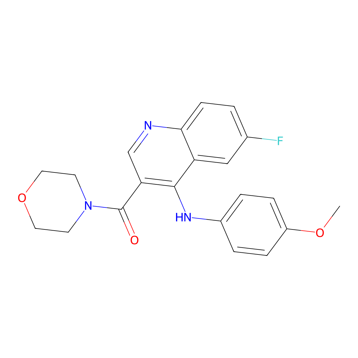 (6-Fluoro-4-((4-methoxyphenyl)amino)quinolin-3-yl)(morpholino)methanone molecular structure, CAS 1358760-26-5