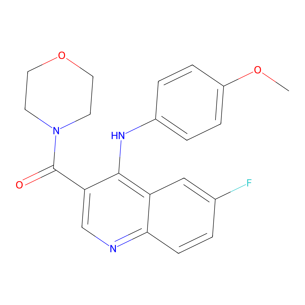 (6-Fluoro-4-((4-methoxyphenyl)amino)quinolin-3-yl)(morpholino)methanone molecular structure, CAS 1358760-26-5