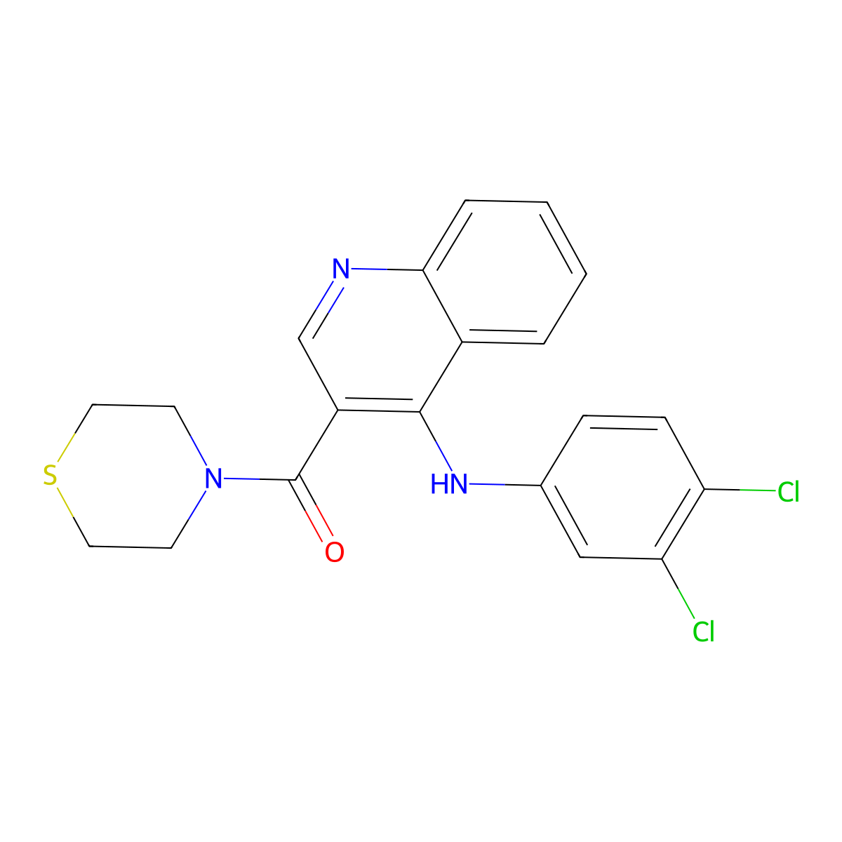 (4-((3,4-Dichlorophenyl)amino)quinolin-3-yl)(thiomorpholino)methanone molecular structure, CAS 1358760-88-9