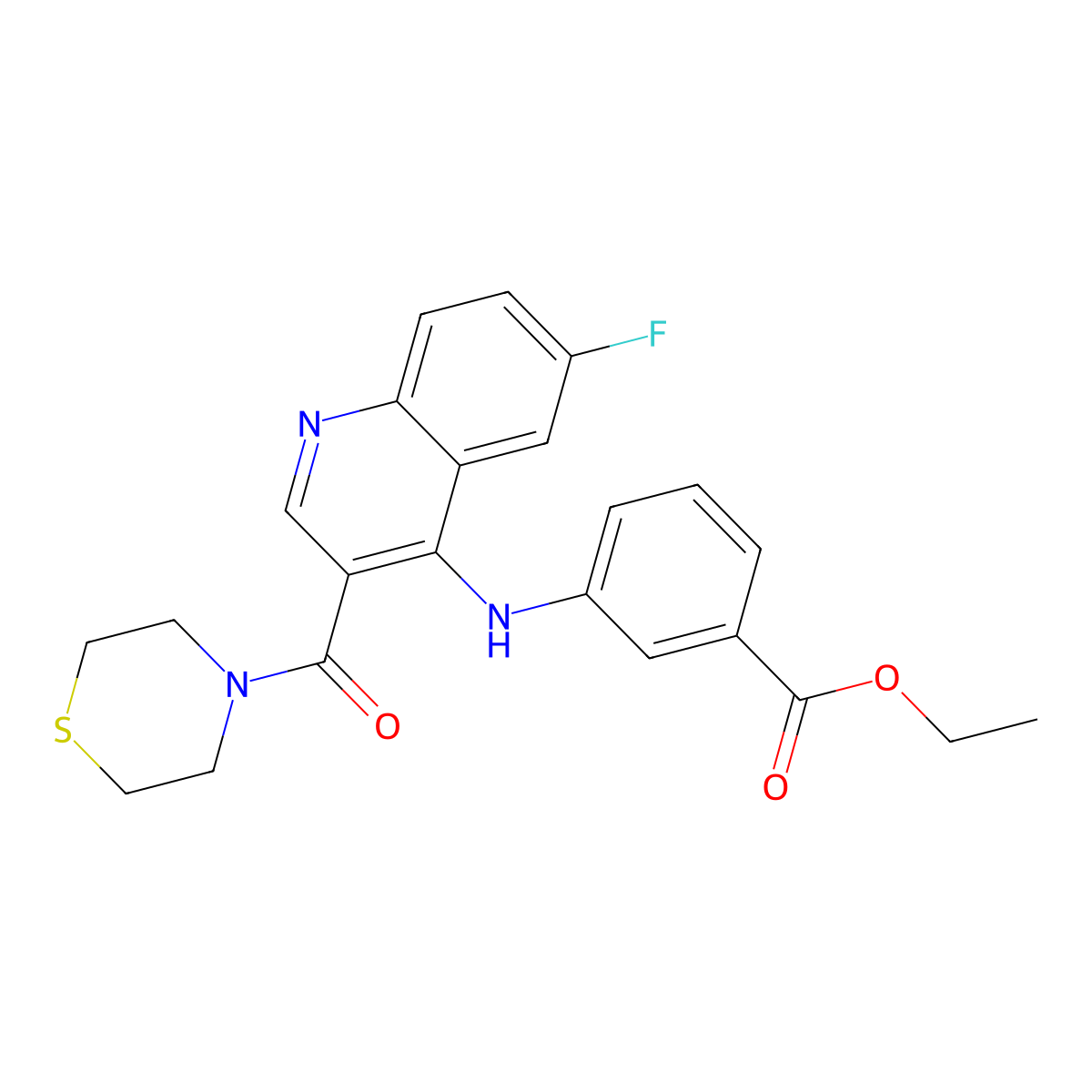 Ethyl 3-{[6-fluoro-3-(thiomorpholine-4-carbonyl)quinolin-4-YL]amino}benzoate molecular structure, CAS 1358761-18-8