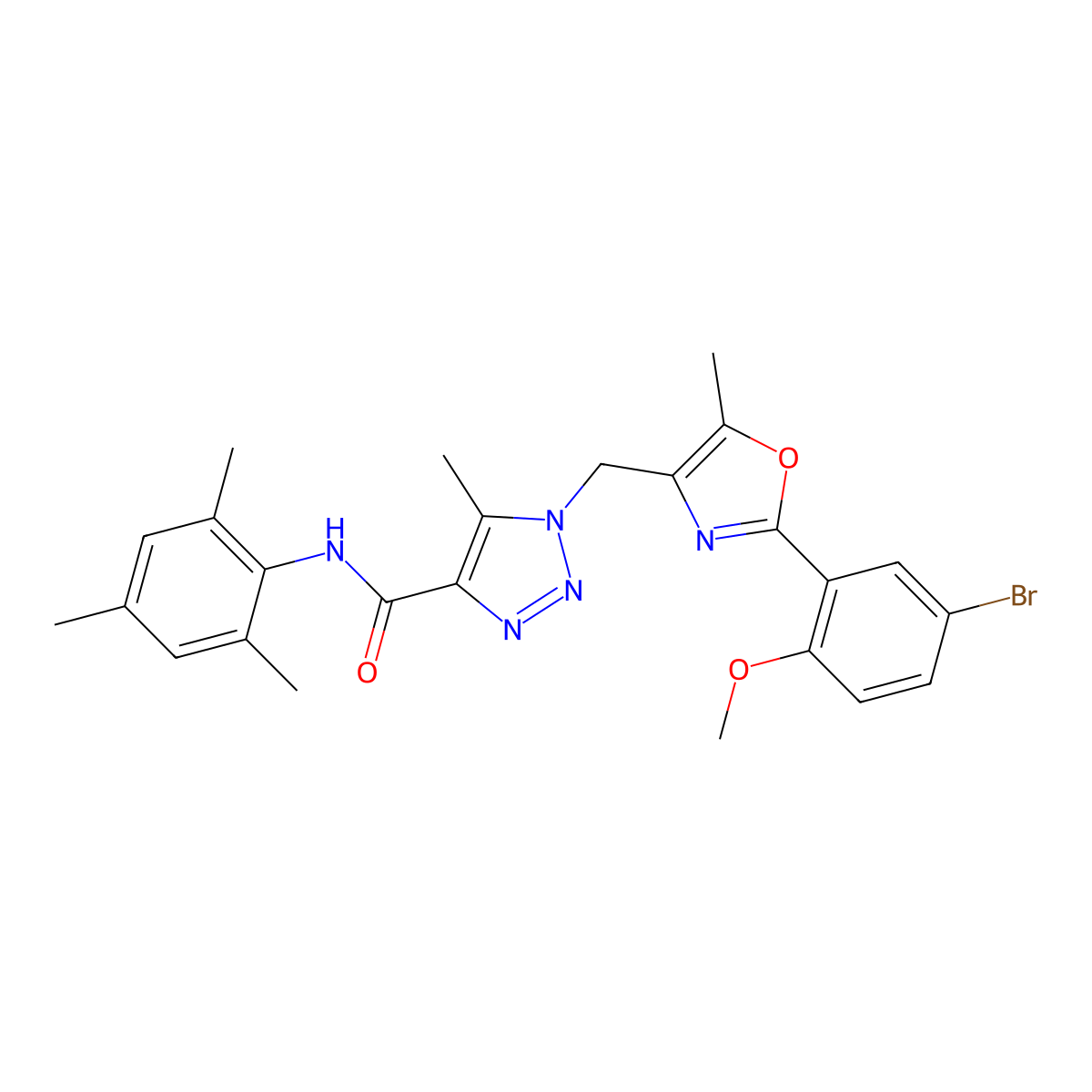 1-((2-(5-bromo-2-methoxyphenyl)-5-methyloxazol-4-yl)methyl)-N-mesityl-5-methyl-1H-1,2,3-triazole-4-carboxamide molecular structure, CAS 1358764-05-2